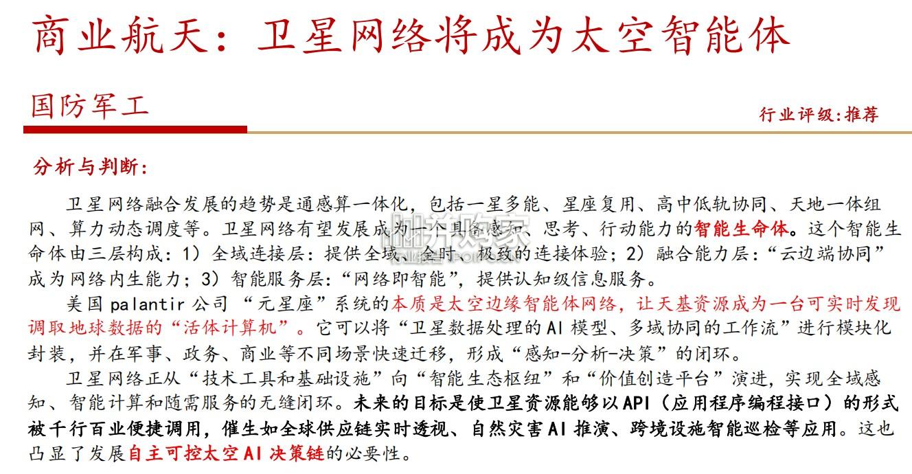 商业航天行业报告:卫星网络将成为太空智能体(7页)-第1张图片 商业航天行业报告:卫星网络将成为太空智能体(7页)-第1张图片