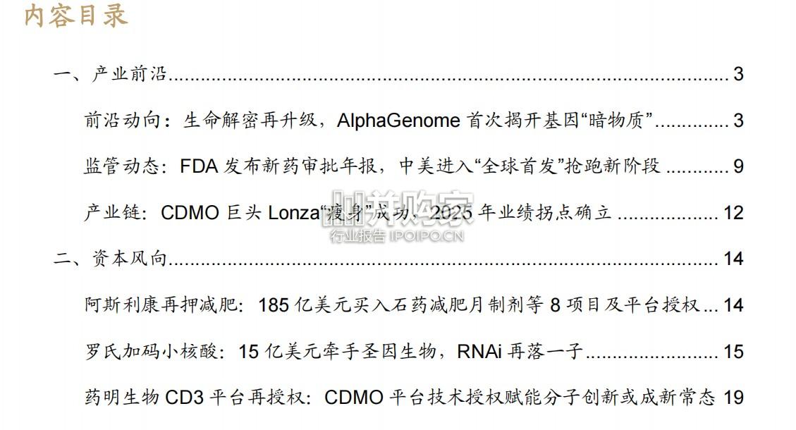 医药产业研究报告:AlphaGenome首次揭开基因“暗物质”;中美创新药,监管比拼“全球首发”(27页)-第1张图片 医药产业研究报告:AlphaGenome首次揭开基因“暗物质”;中美创新药,监管比拼“全球首发”(27页)-第1张图片